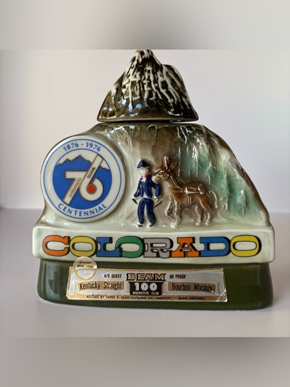 Vintage 1976 Empty Jim Beam Colorado Centennial Decanter-Made of Regal China
